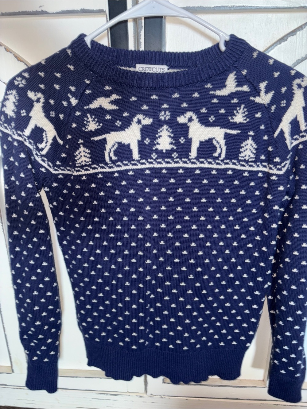 Crewcuts Navy & Cream Fair Isle Dog Crew. Boys size 8-9 Sweater Holiday sweater.